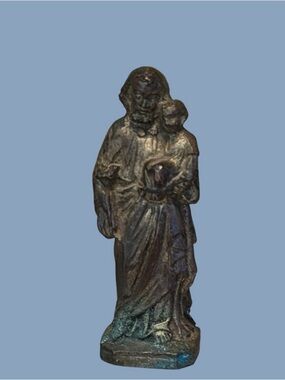 Vintage hand-chased pewter of Saint Joseph and the infant Jesus 2.25” Italy